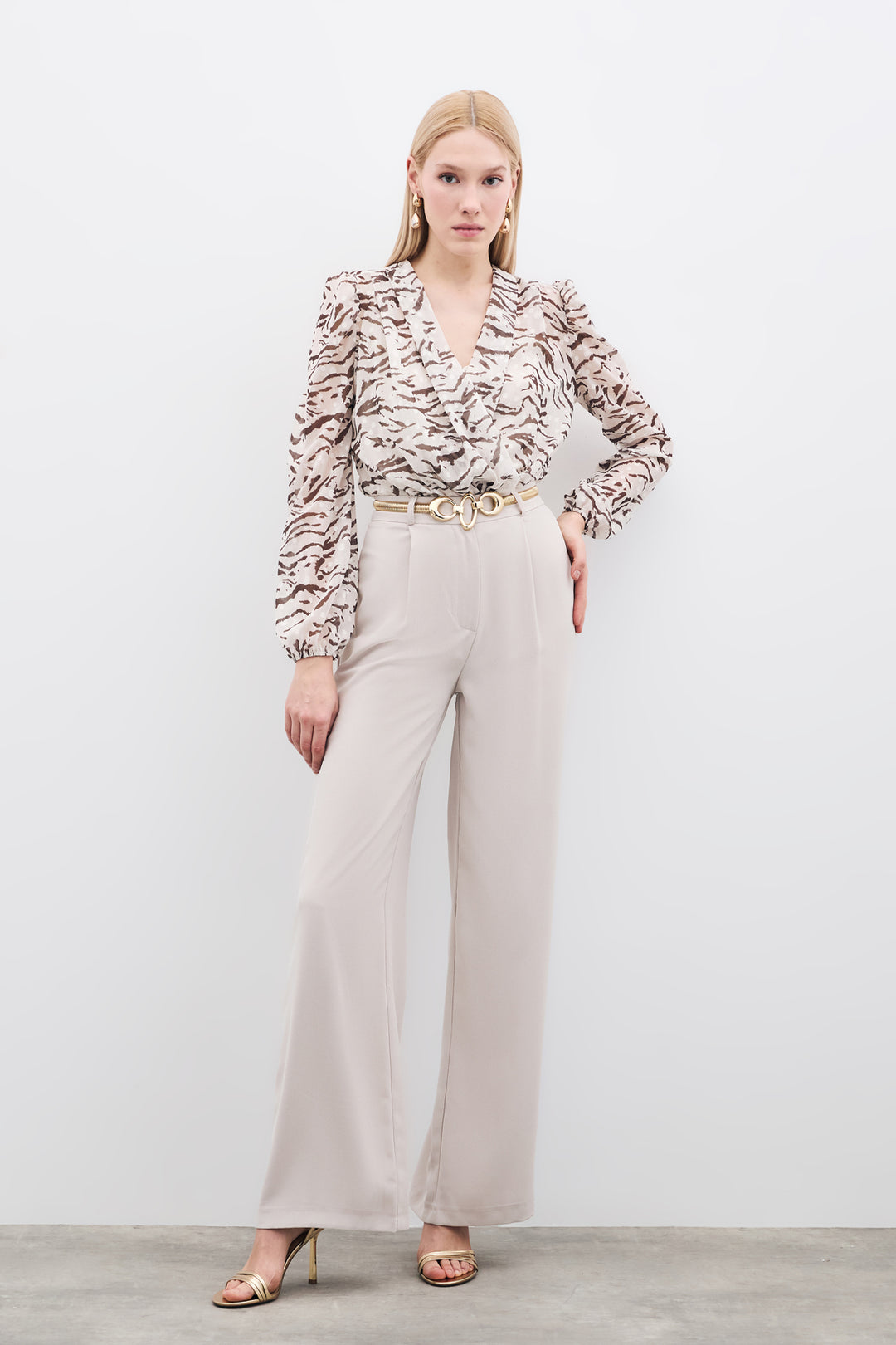 Sateen Pantalon en Crêpe Plissé - Pierre