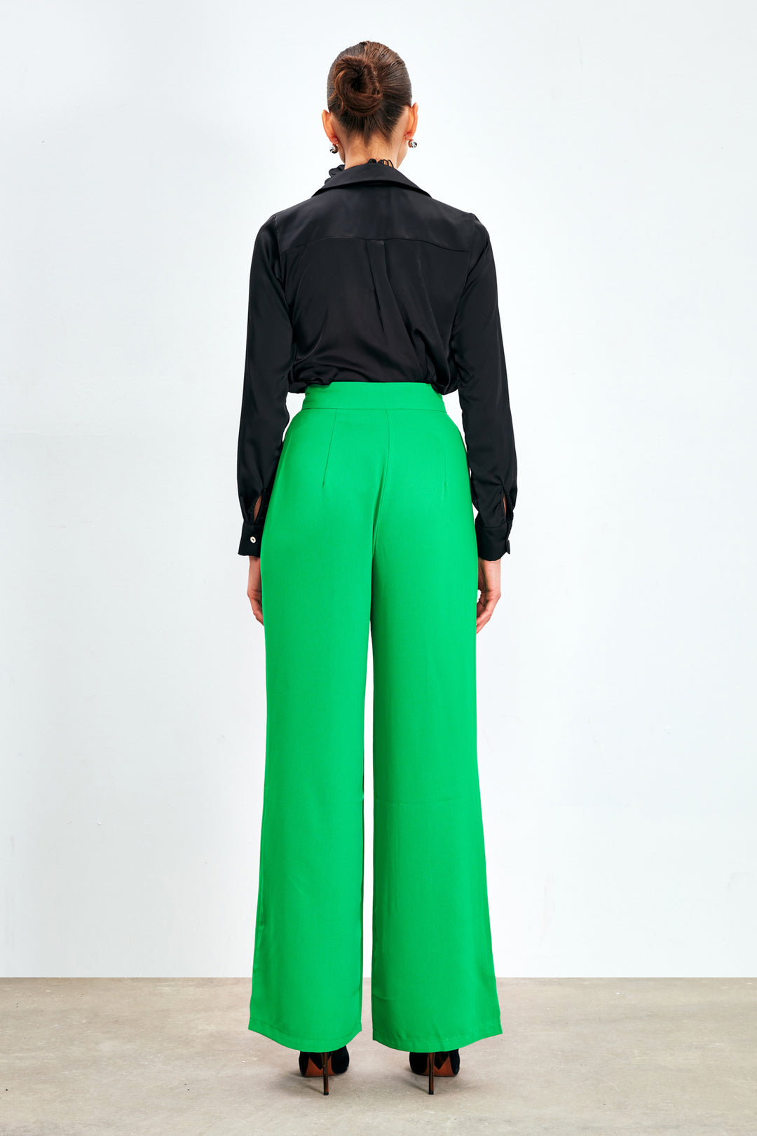 Sateen Pantalon en crêpe plissé - Vert