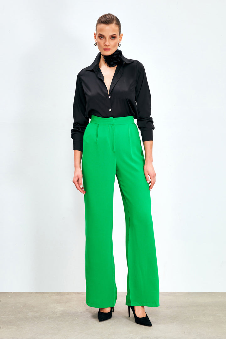 Sateen Pantalon en crêpe plissé - Vert