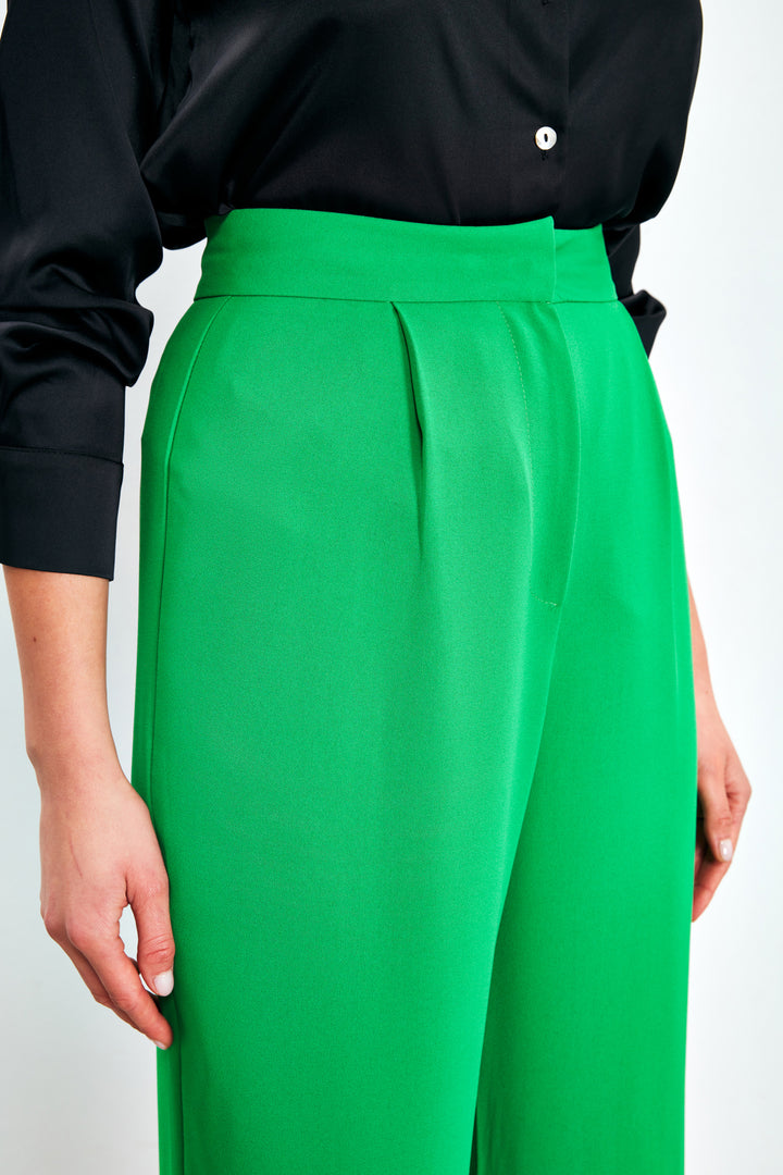 Sateen Pantalon en crêpe plissé - Vert