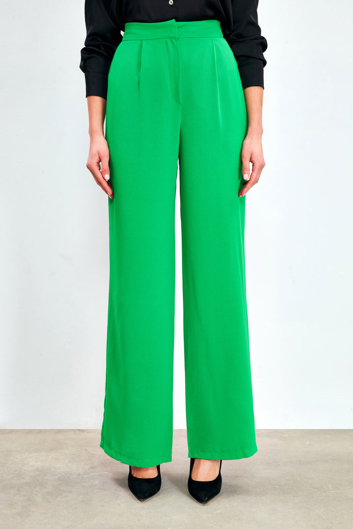 Sateen Pantalon en crêpe plissé - Vert