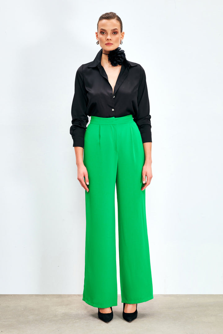 Sateen Pantalon en crêpe plissé - Vert