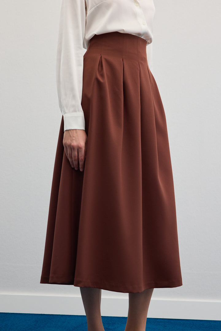 Sateen Jupe midi plissée - Marron
