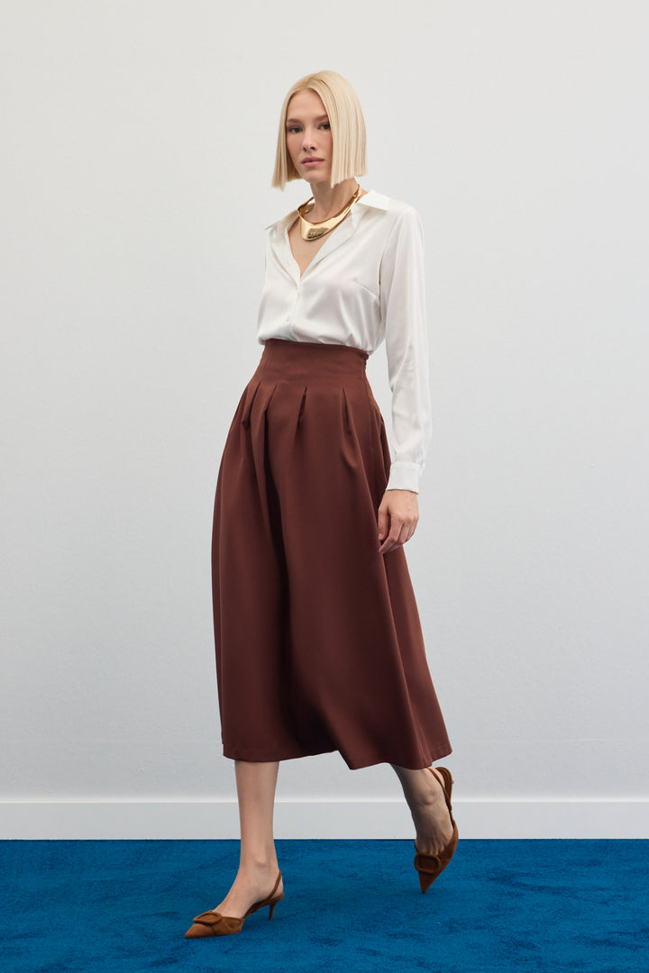 Sateen Jupe midi plissée - Marron