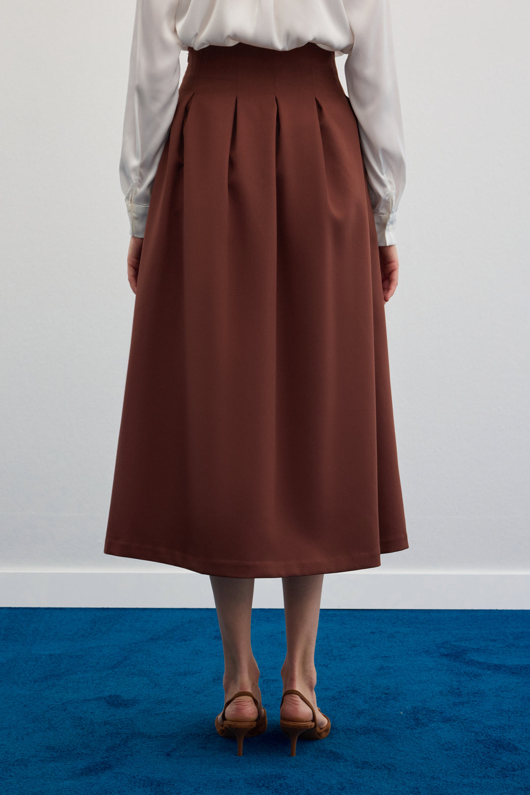 Sateen Jupe midi plissée - Marron