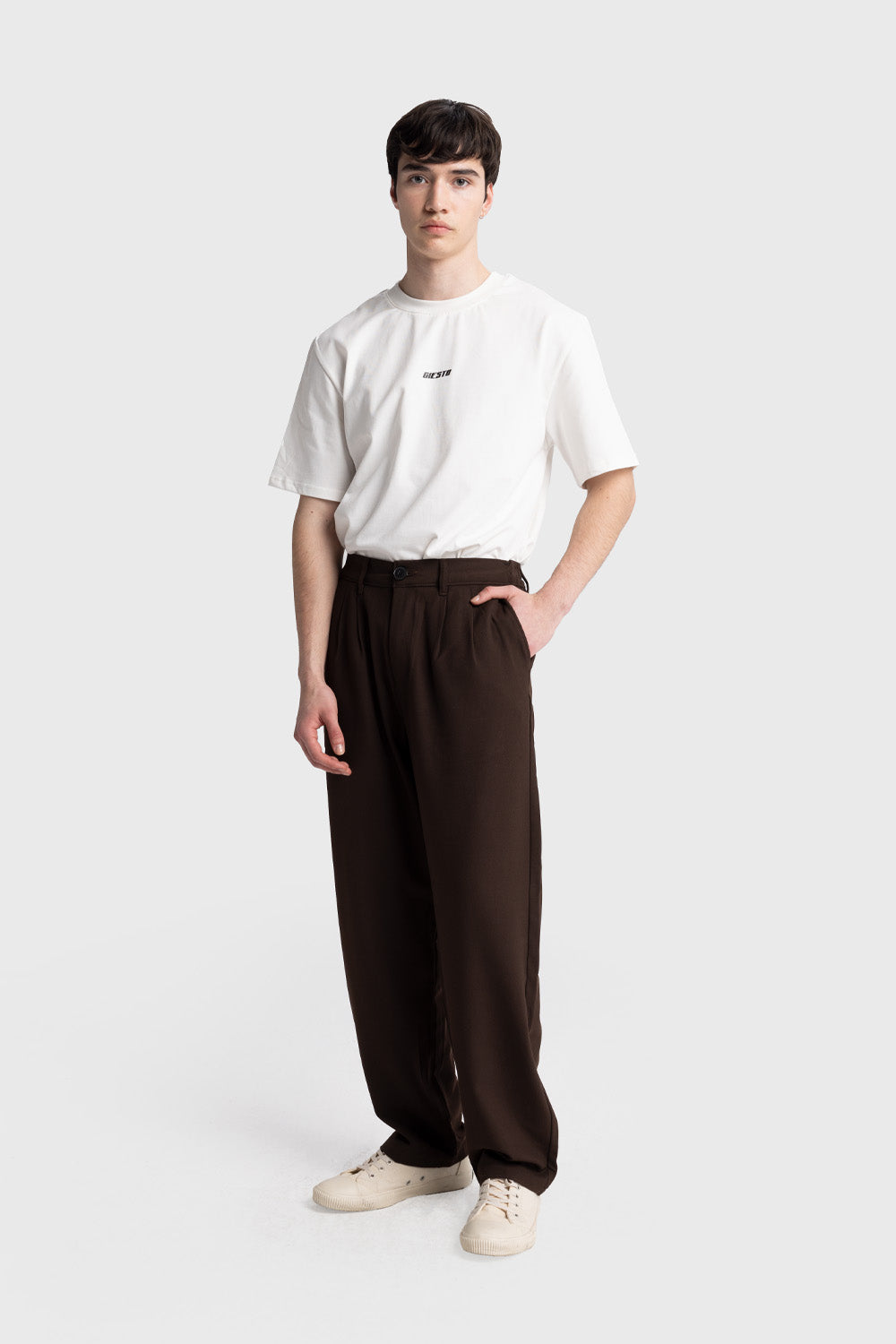 Giesto Pantalon fluide plissé - Marron