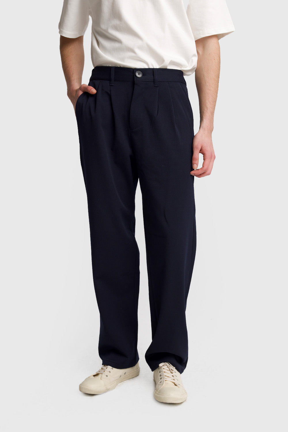 Giesto Pantalon fluide plissé - Bleu marine