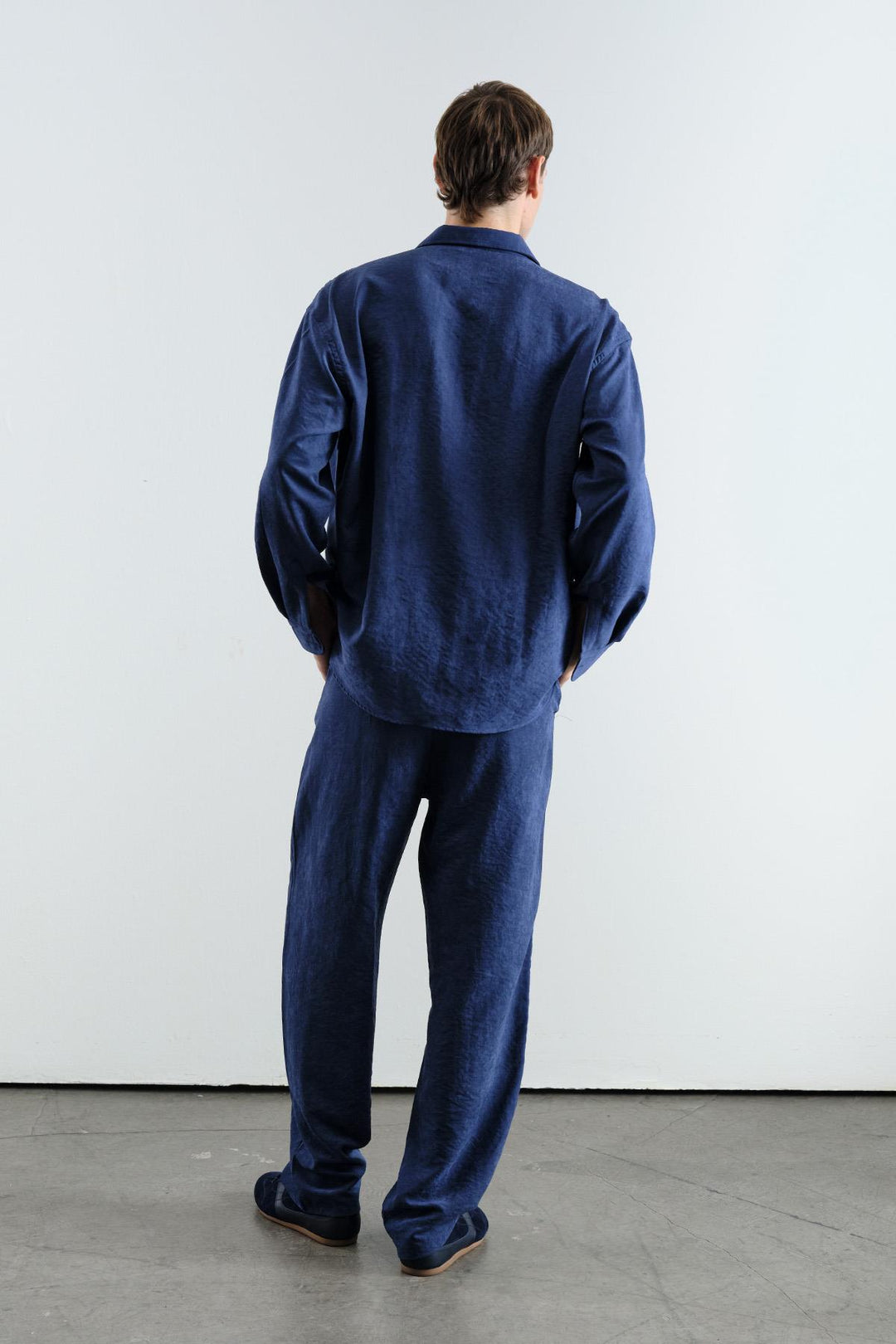 Giesto Pantalon modal bleu marine avec effet plissé - Bleu marine