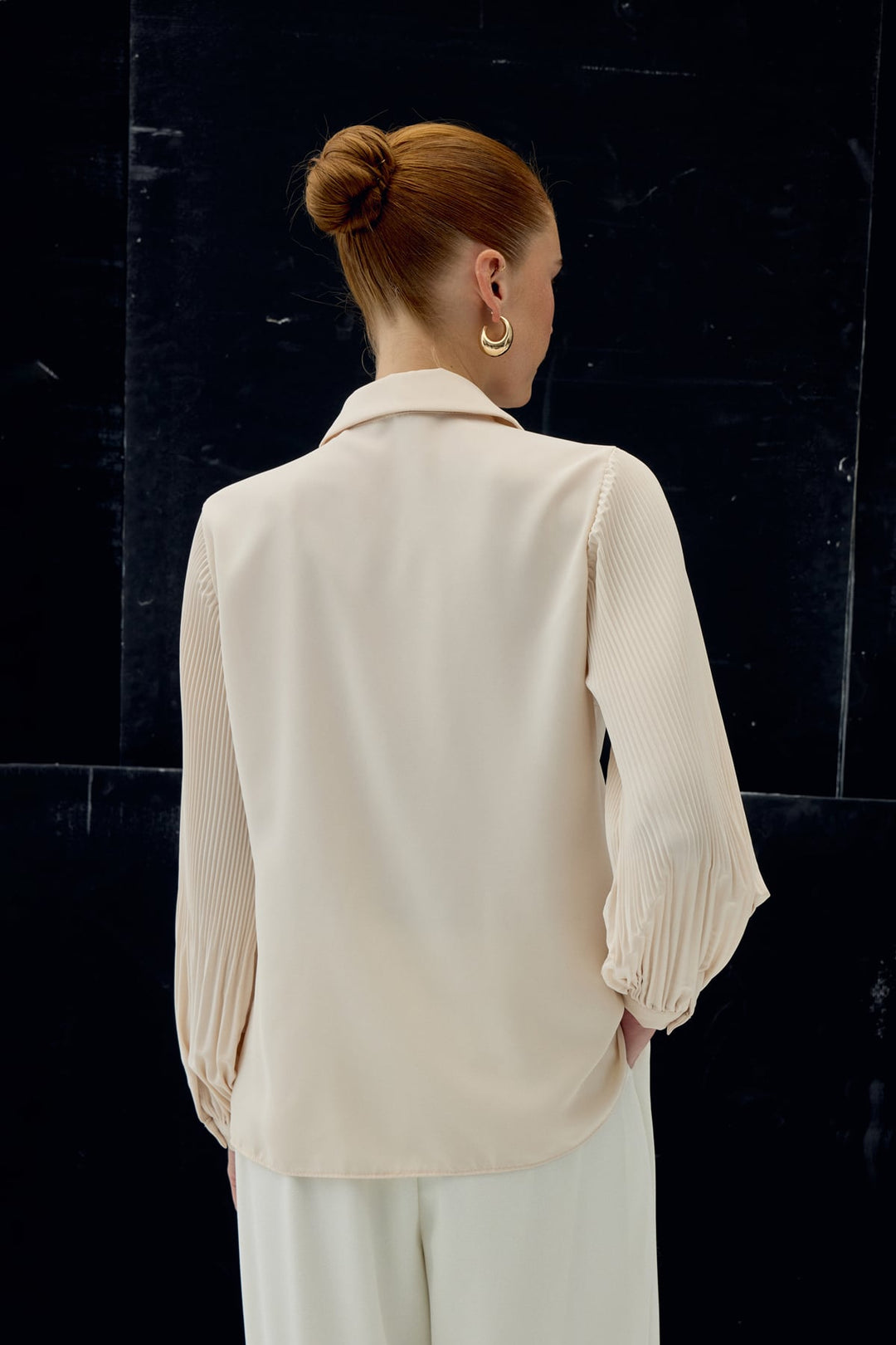 Sateen Chemisier à manches plissées - Beige