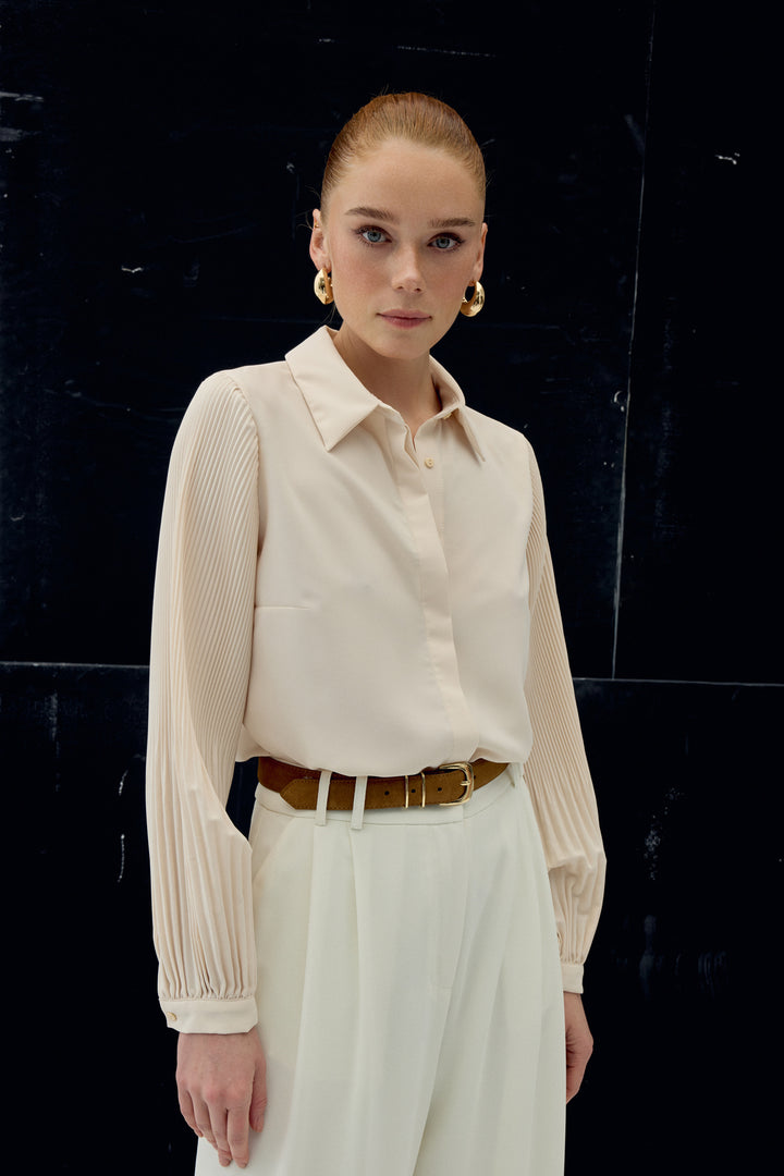 Sateen Chemisier à manches plissées - Beige