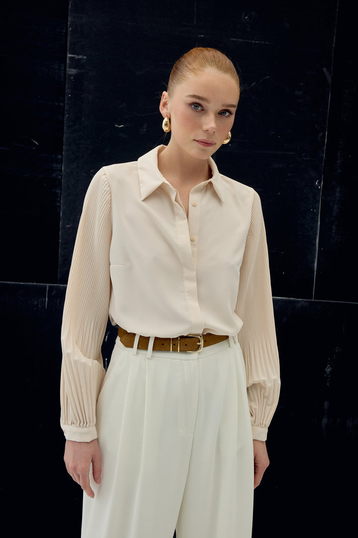 Sateen Chemisier à manches plissées - Beige