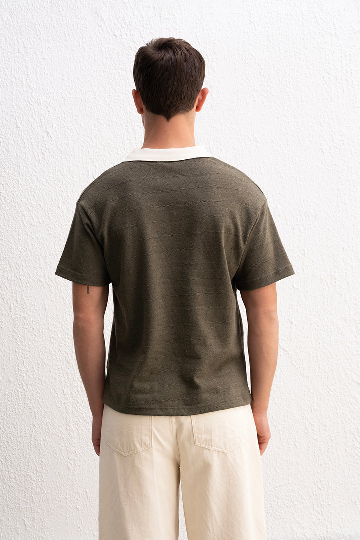 Giesto T-shirt kaki à col polo - Kaki