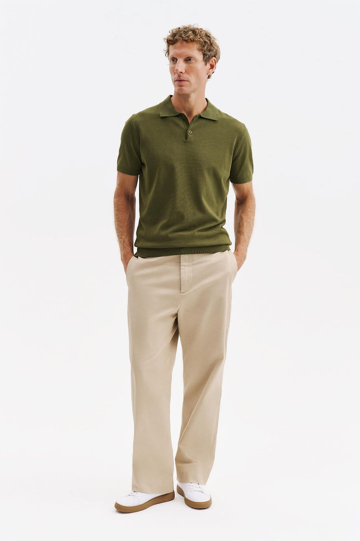 Giesto T-shirt en tricot à col polo kaki - Kaki
