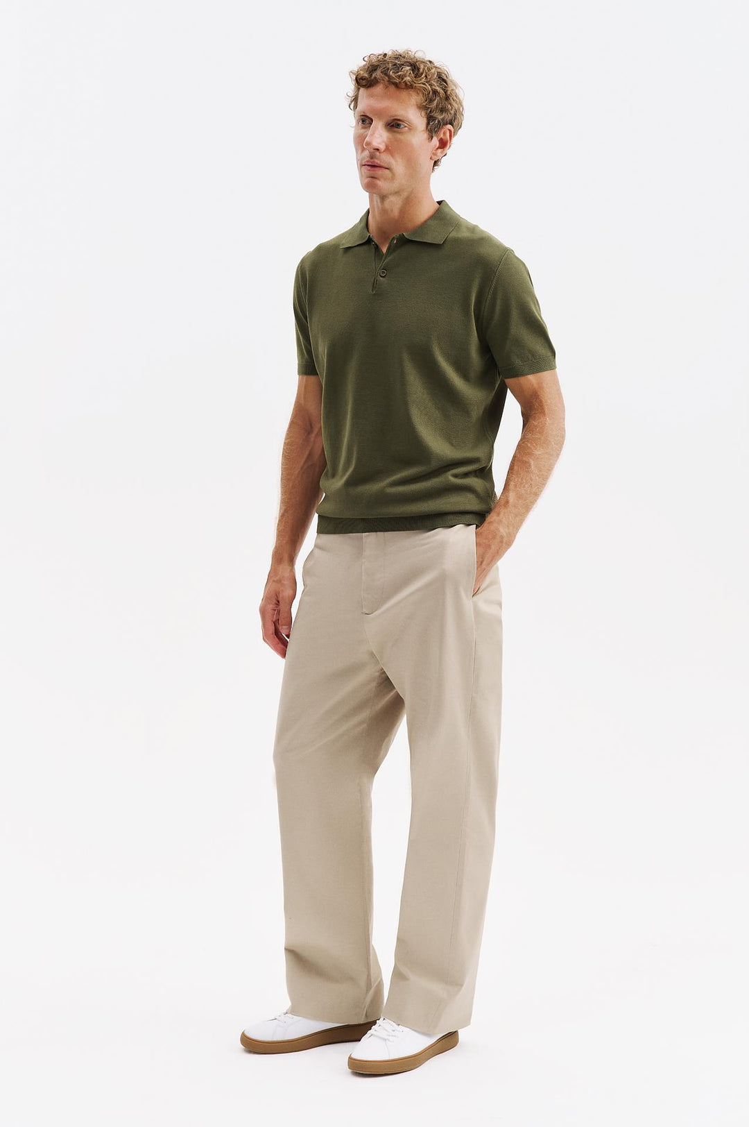 Giesto T-shirt en tricot à col polo kaki - Kaki