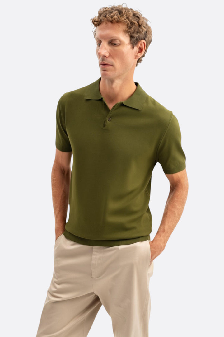 Giesto T-shirt en tricot à col polo kaki - Kaki