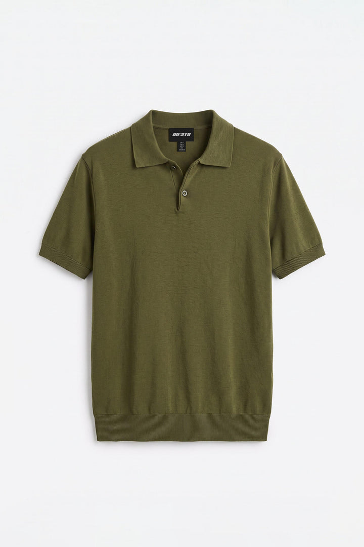 Giesto T-shirt en tricot à col polo kaki - Kaki
