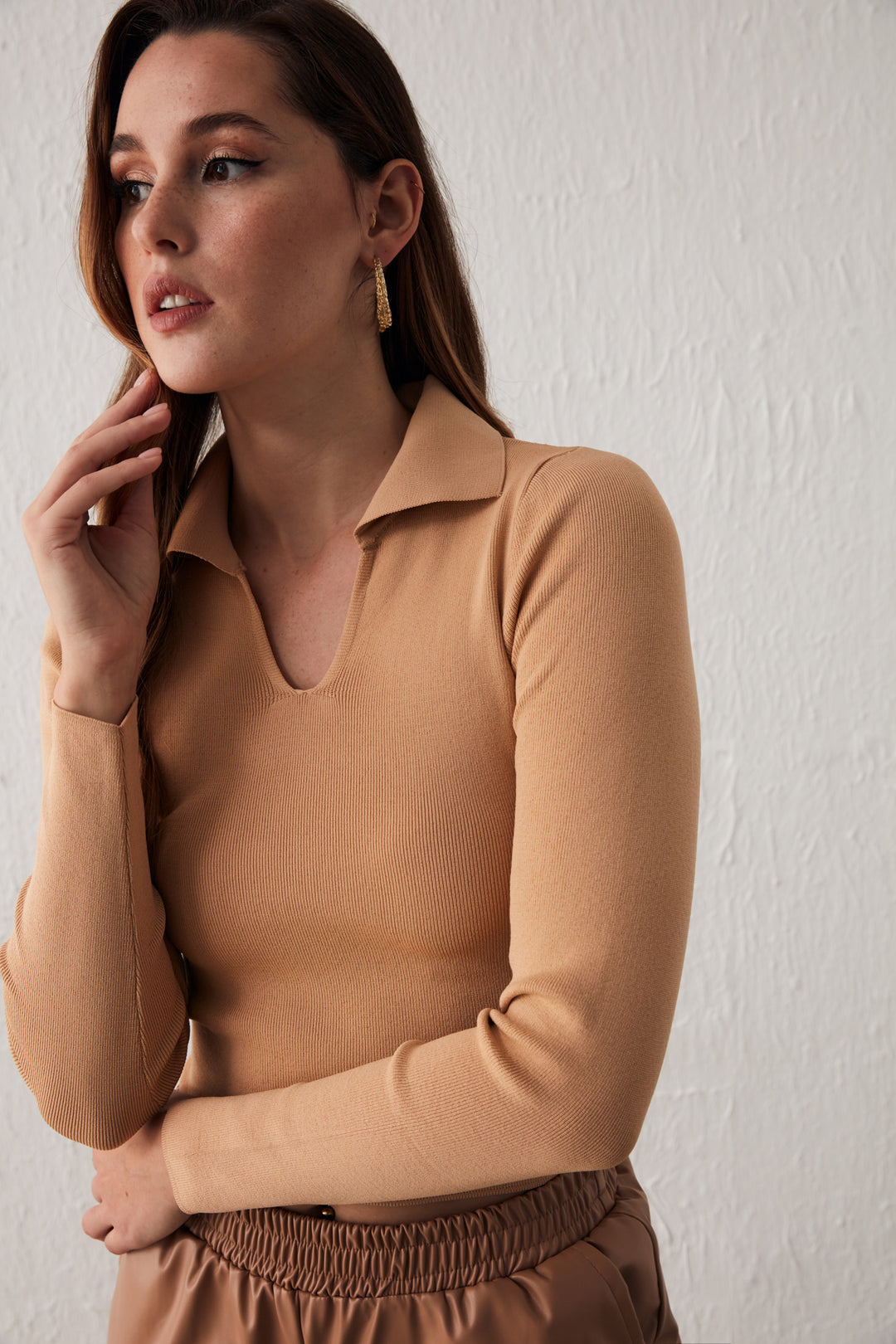 Sateen Tricot Col Polo - Biscuit