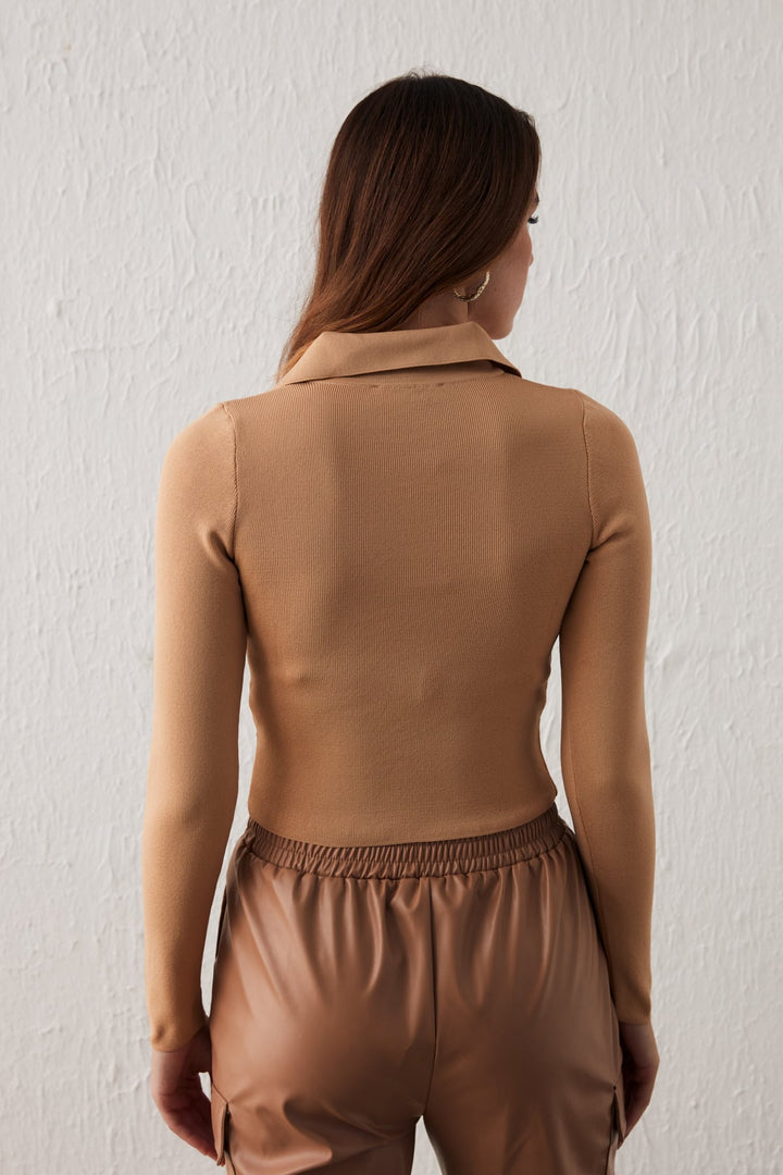 Sateen Tricot Col Polo - Biscuit