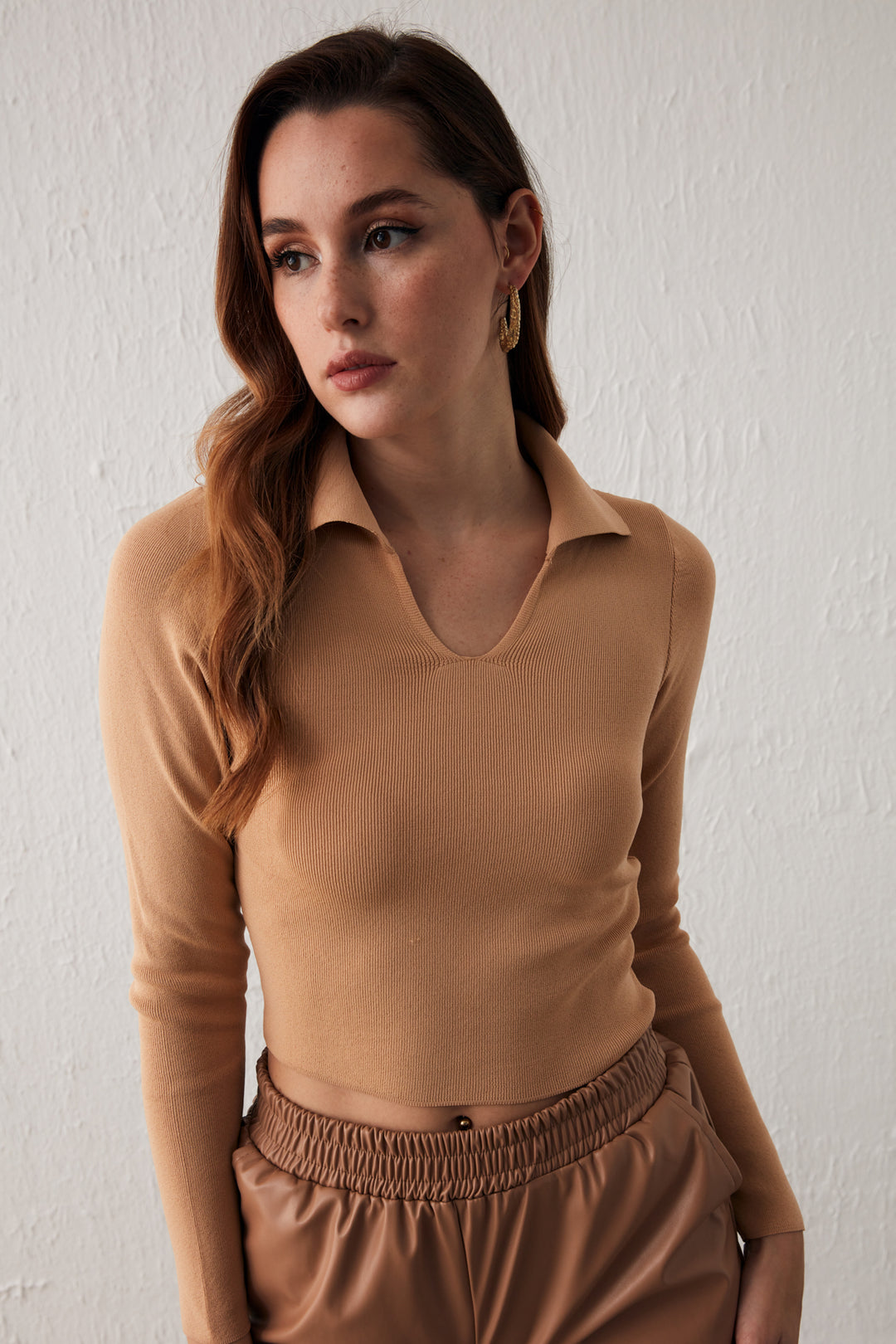 Sateen Tricot Col Polo - Biscuit