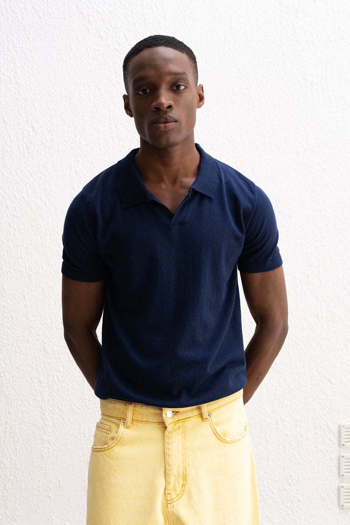 Giesto T-shirt Tricot Bleu marine à Col Polo - Bleu marine