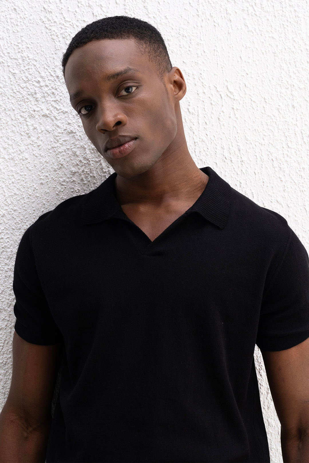 Giesto T-shirt Tricot Noir à Col Polo - Noir