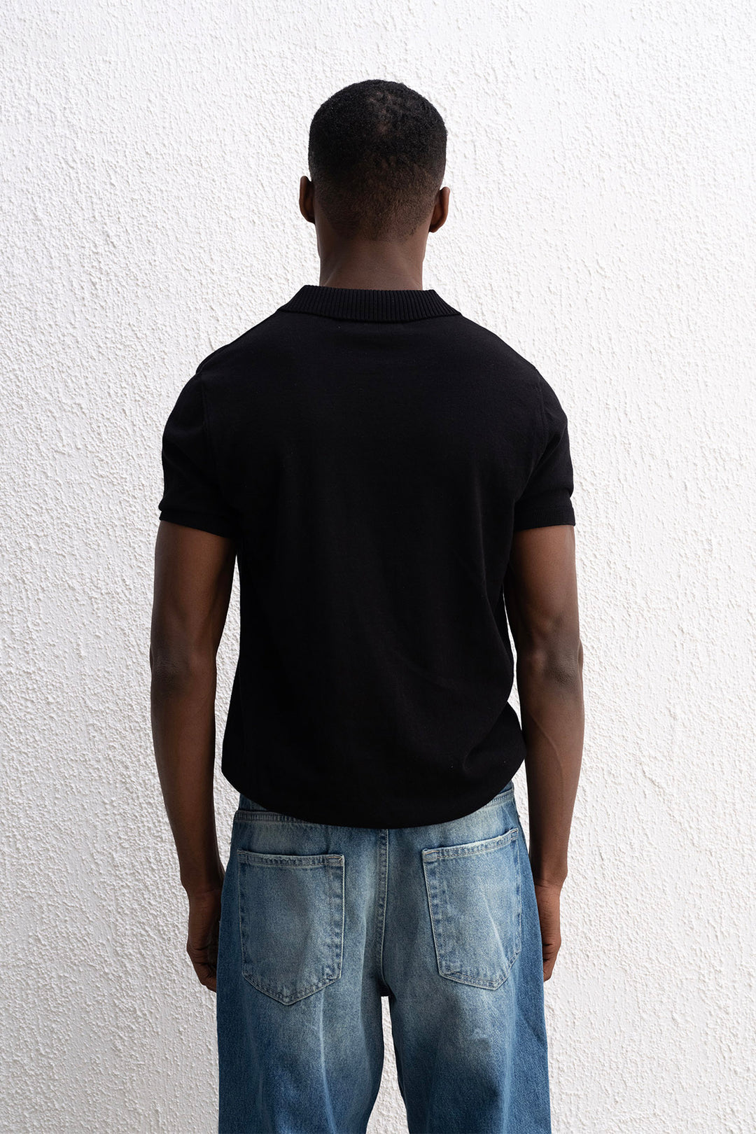 Giesto T-shirt Tricot Noir à Col Polo - Noir