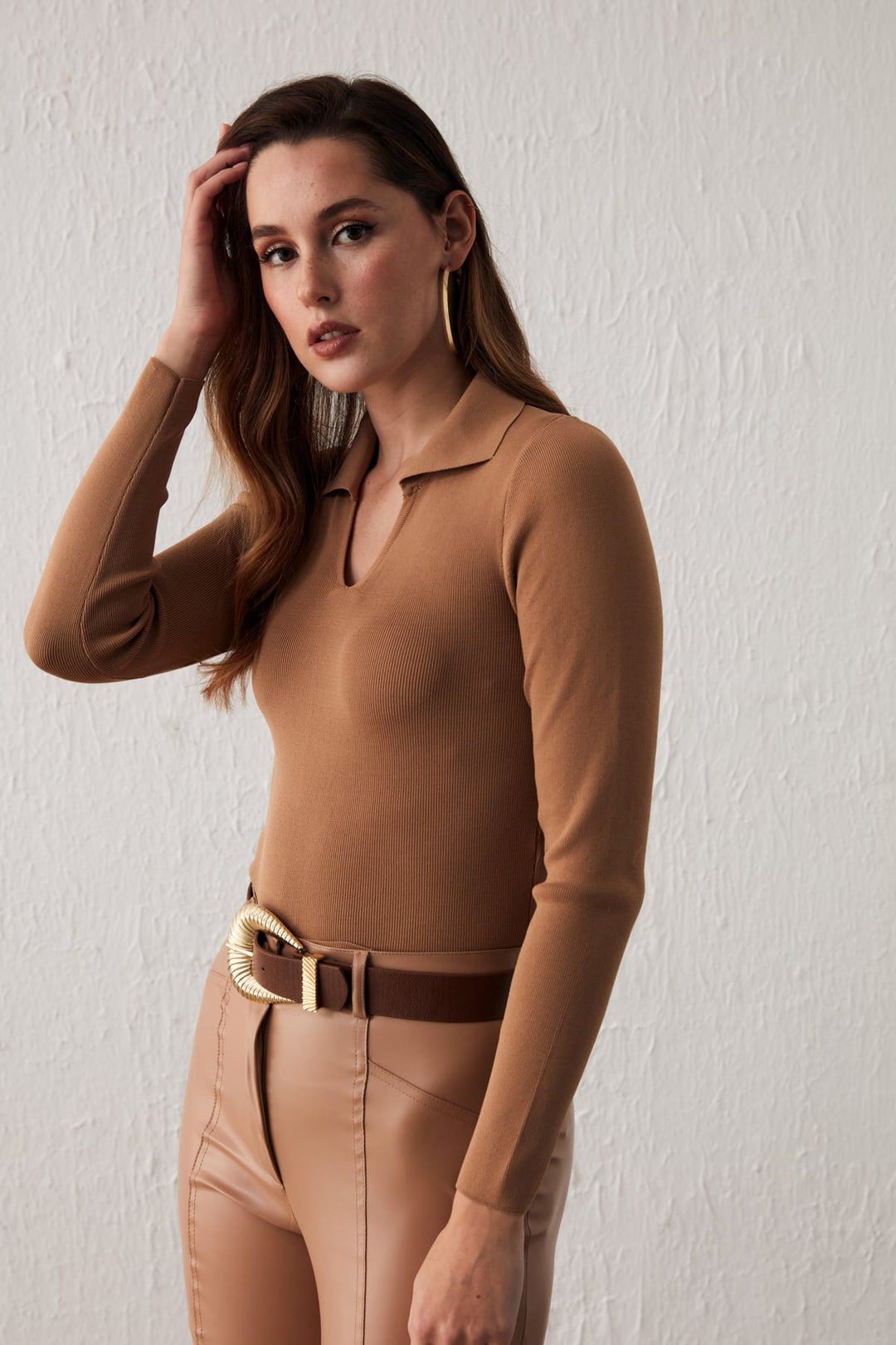 Sateen Tricot Col Polo - Vison