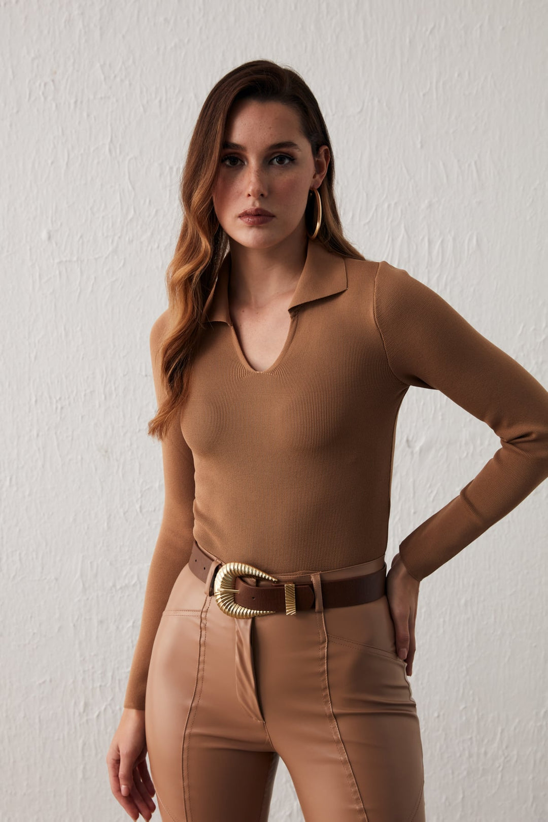 Sateen Tricot Col Polo - Vison