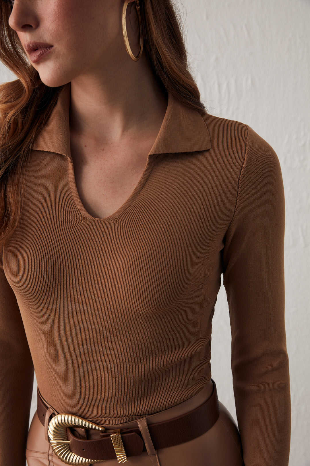 Sateen Tricot Col Polo - Vison