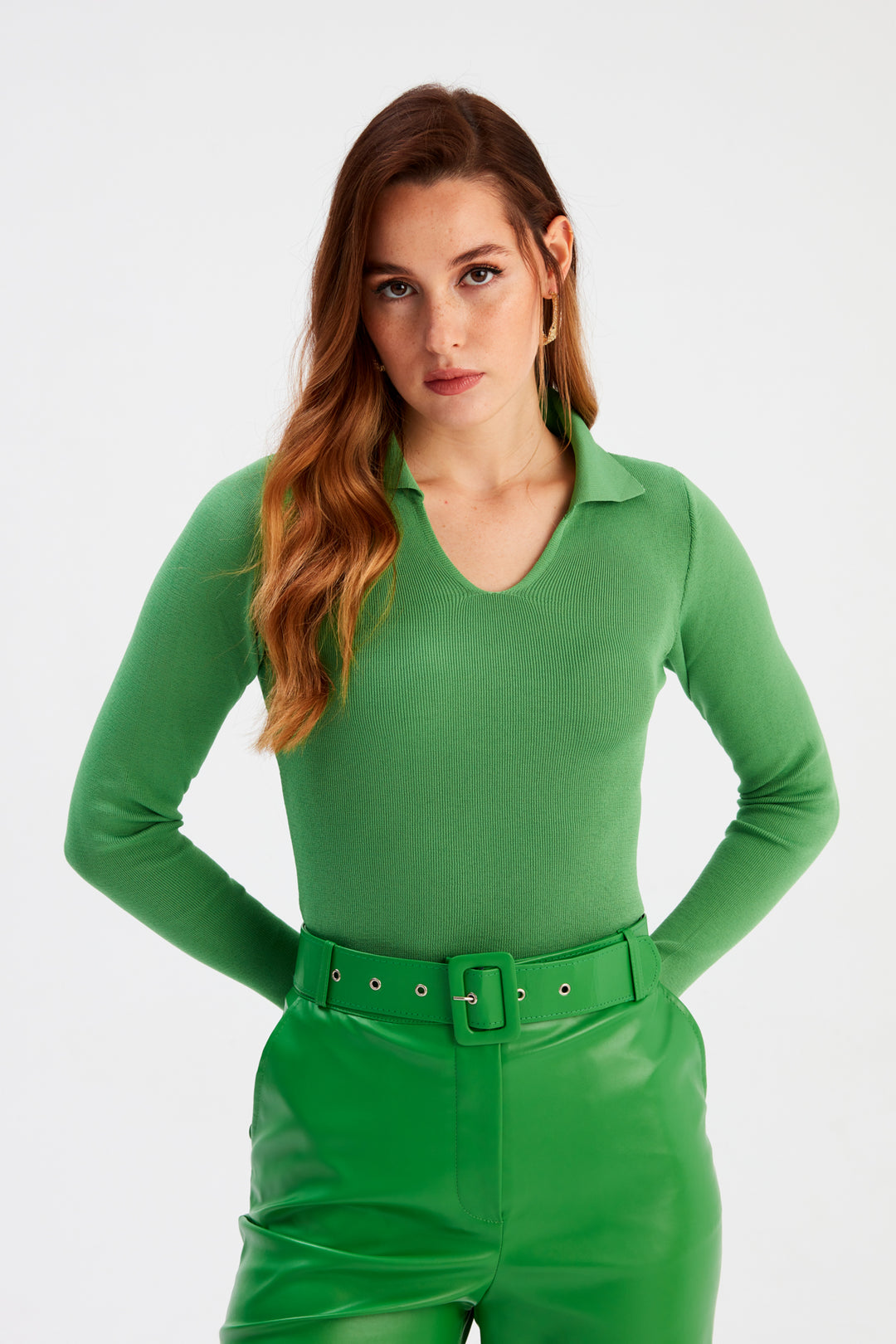 Sateen Tricot Col Polo - Vert