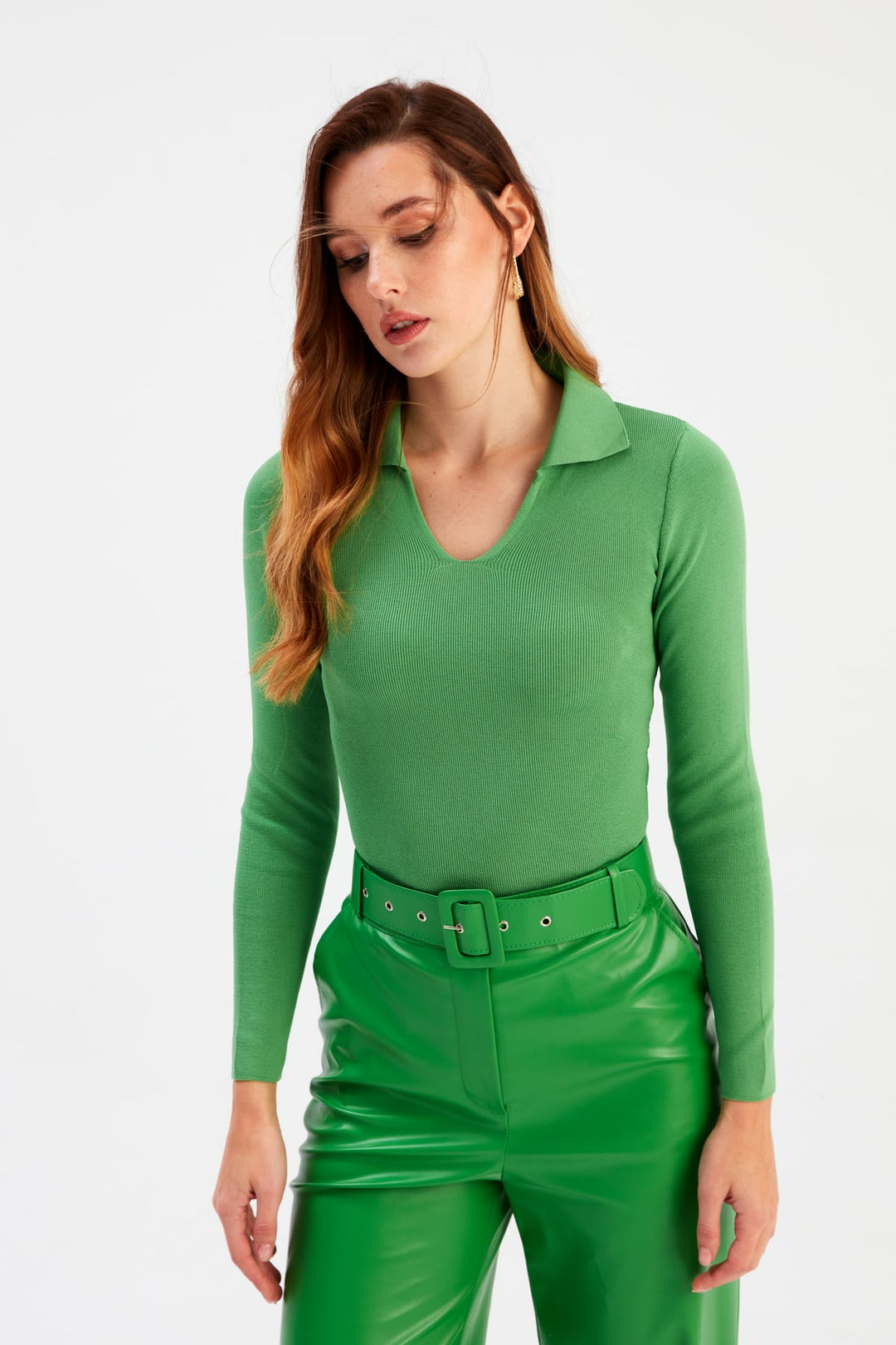 Sateen Tricot Col Polo - Vert