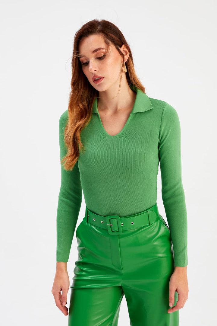 Sateen Tricot Col Polo - Vert