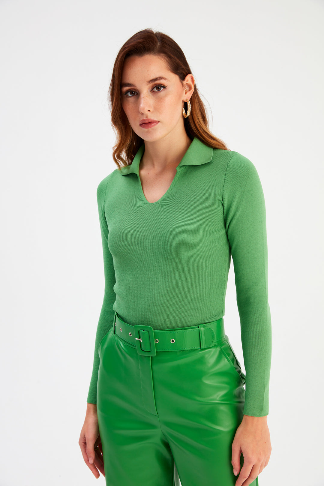 Sateen Tricot Col Polo - Vert