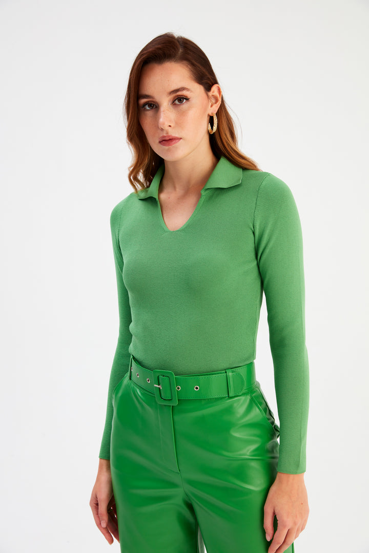Sateen Tricot Col Polo - Vert