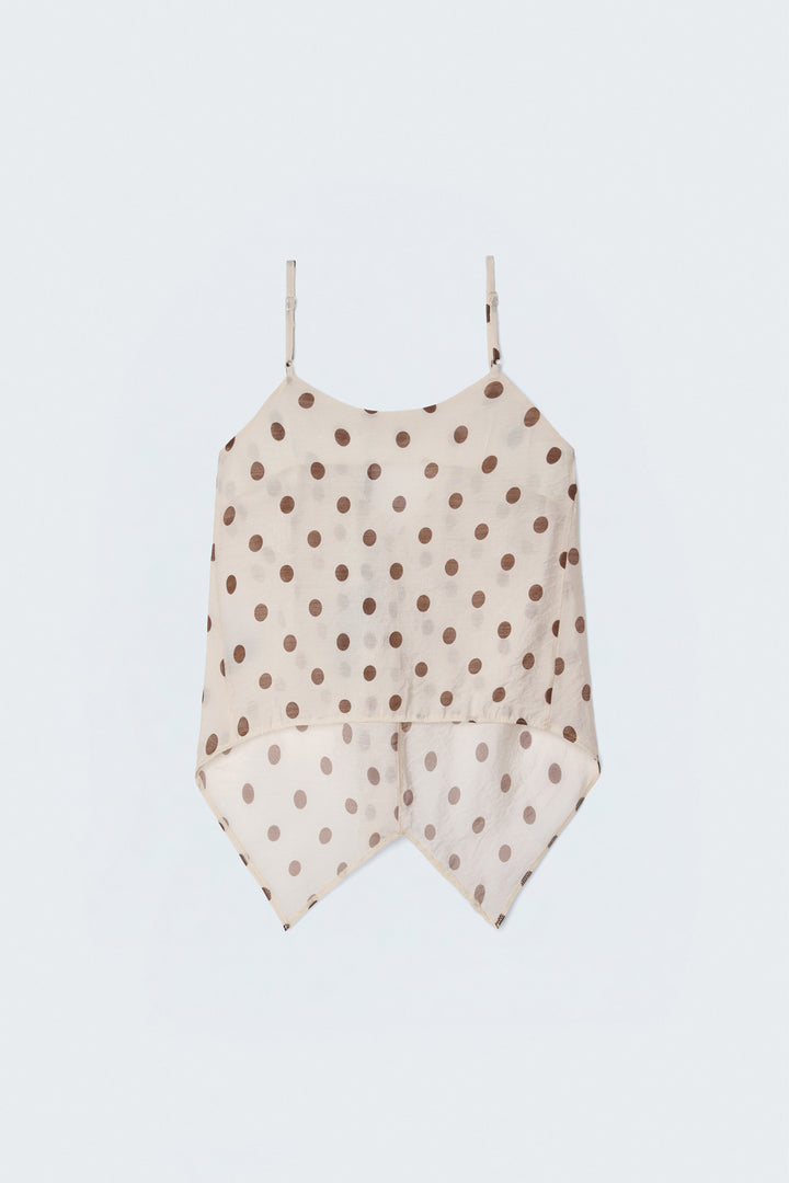 Sateen Blouse à Pois Débardeur Volant - Beige