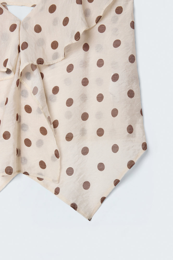 Sateen Blouse à Pois Débardeur Volant - Beige