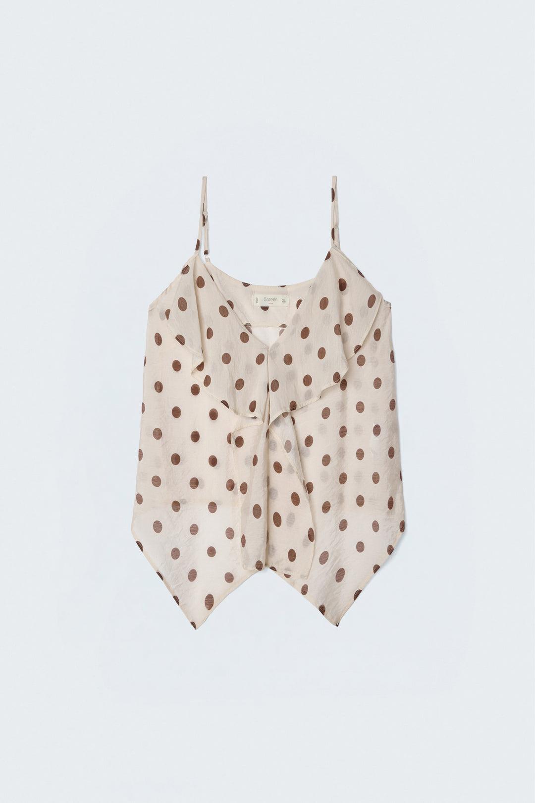 Sateen Blouse à Pois Débardeur Volant - Beige