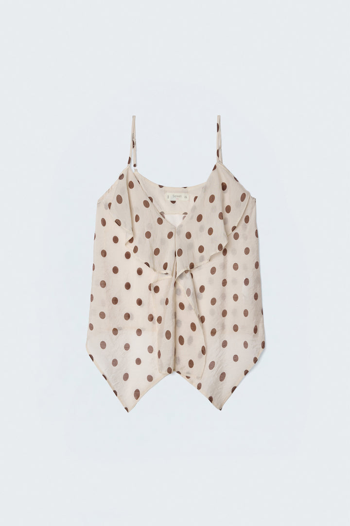 Sateen Blouse à Pois Débardeur Volant - Beige