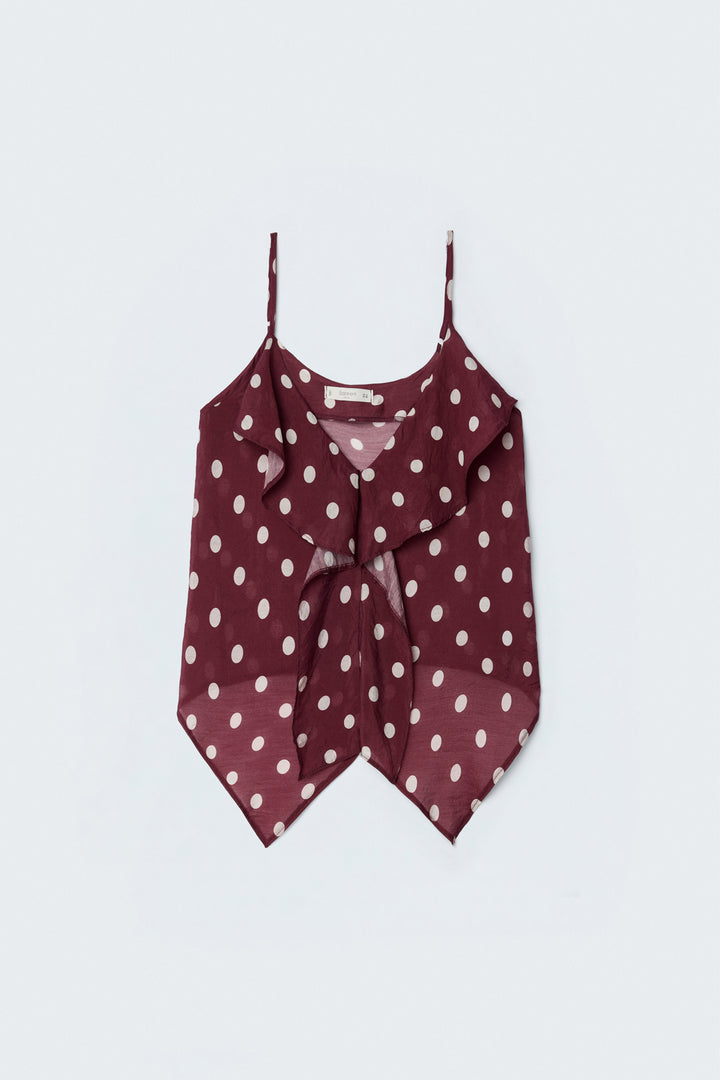 Sateen Blouse à Pois Débardeur Volant - Bordeaux