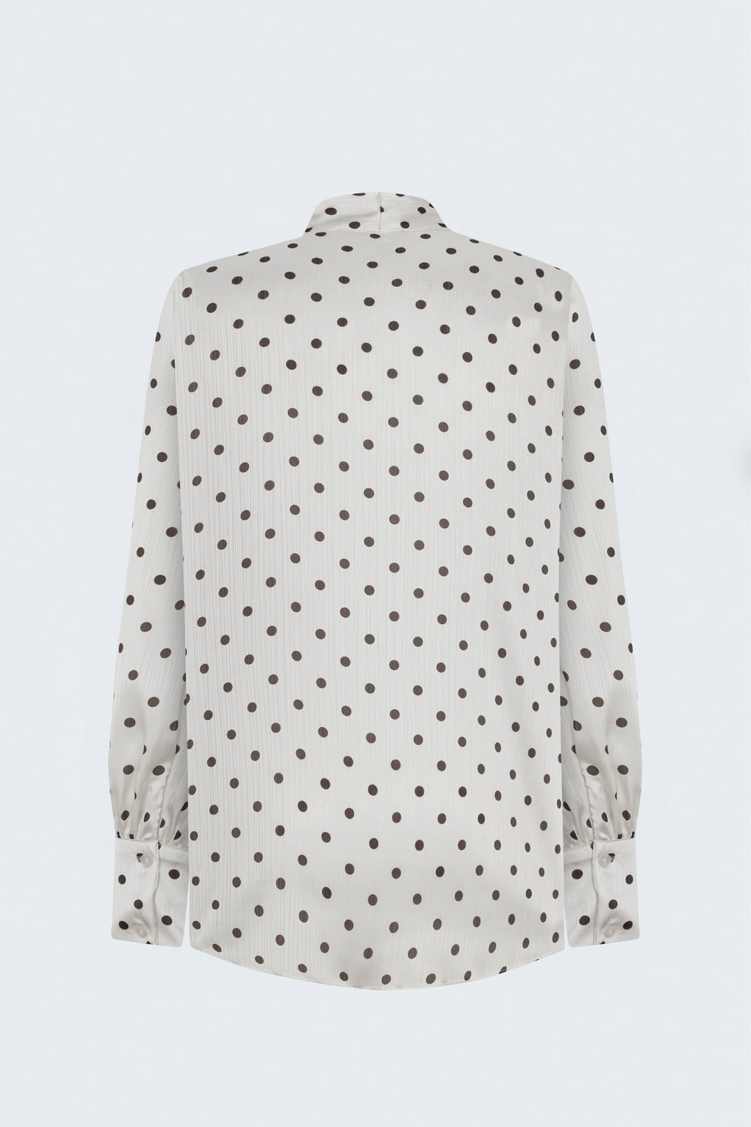 Sateen Chemise à Motif à Pois avec Foulard - Écru-Marron