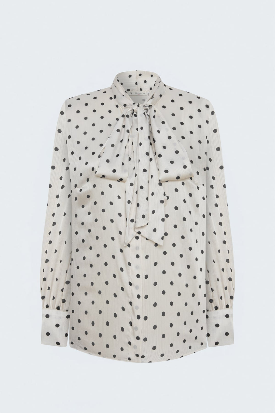 Sateen Chemise à Motif à Pois avec Foulard - Écru-Noir