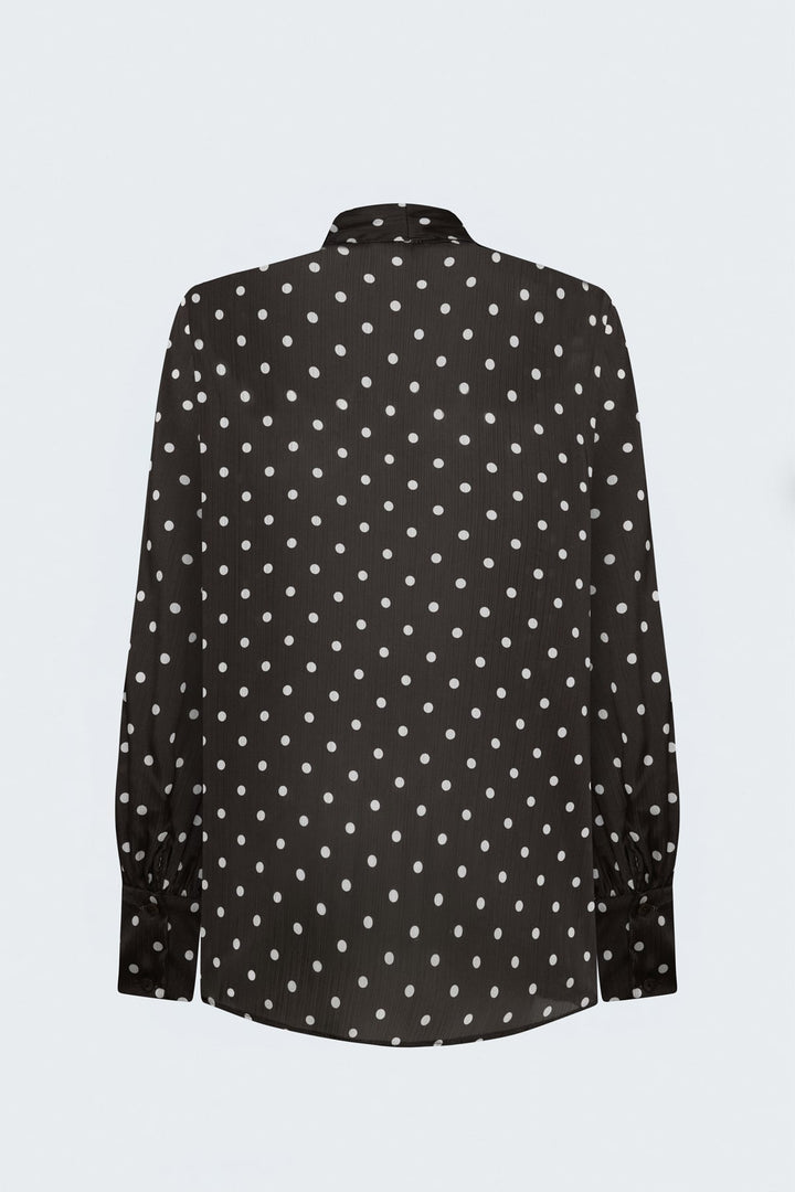 Sateen Chemise à Motif à Pois avec Foulard - Marron