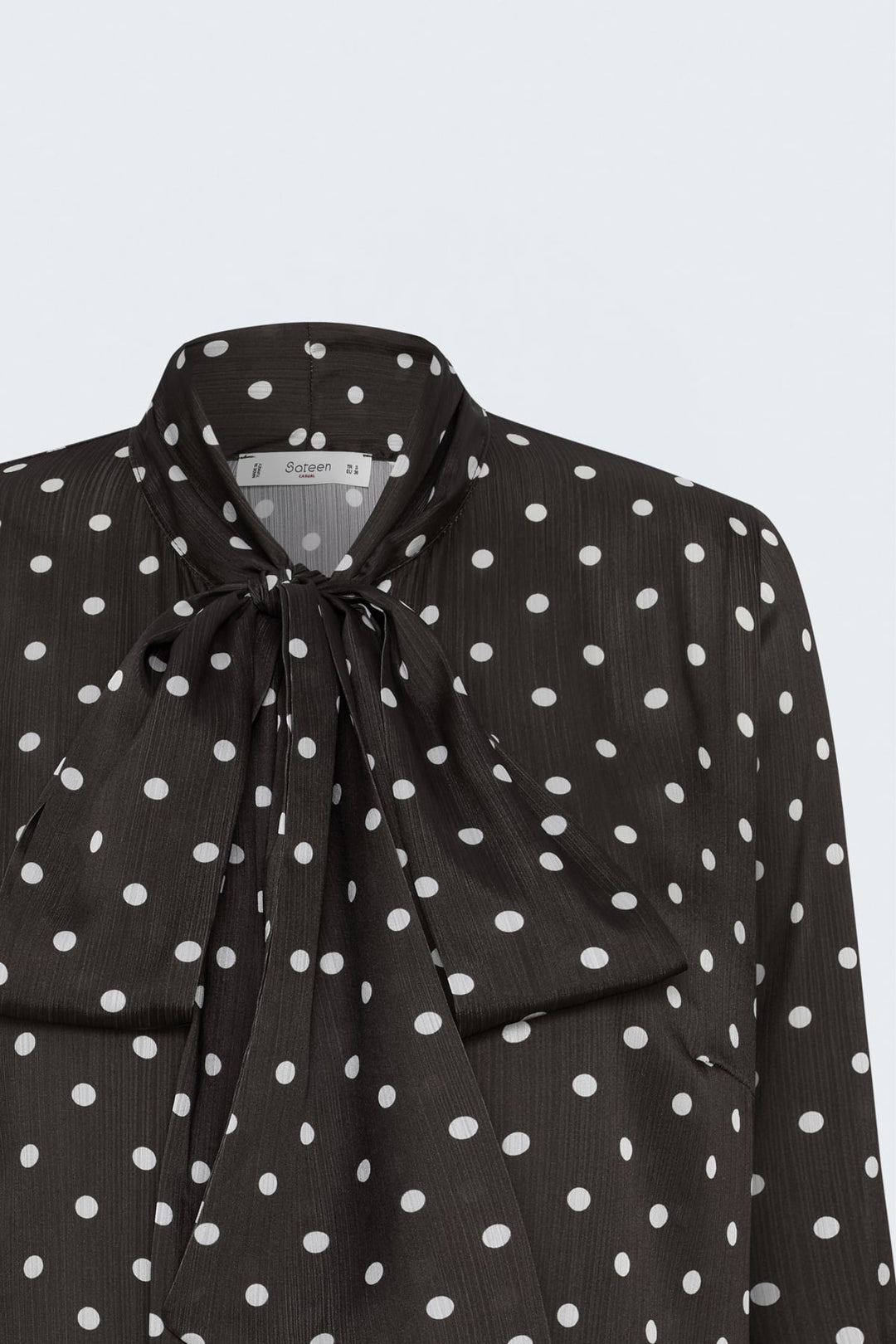 Sateen Chemise à Motif à Pois avec Foulard - Marron