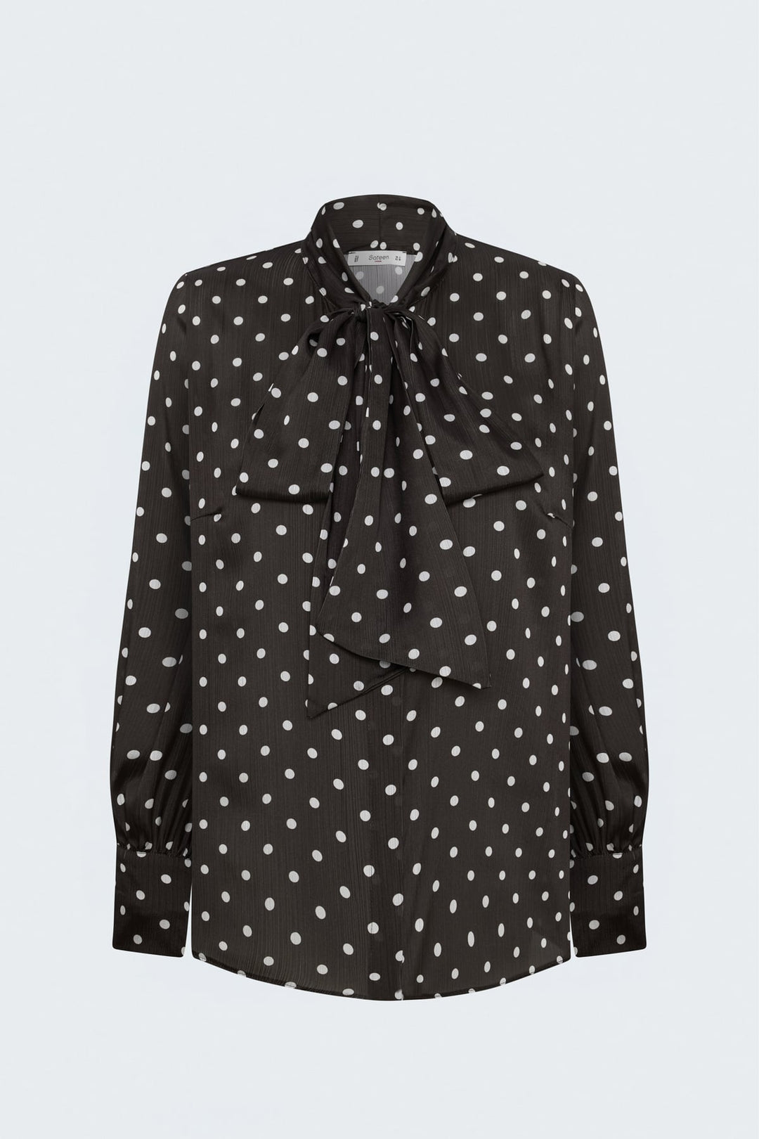 Sateen Chemise à Motif à Pois avec Foulard - Marron
