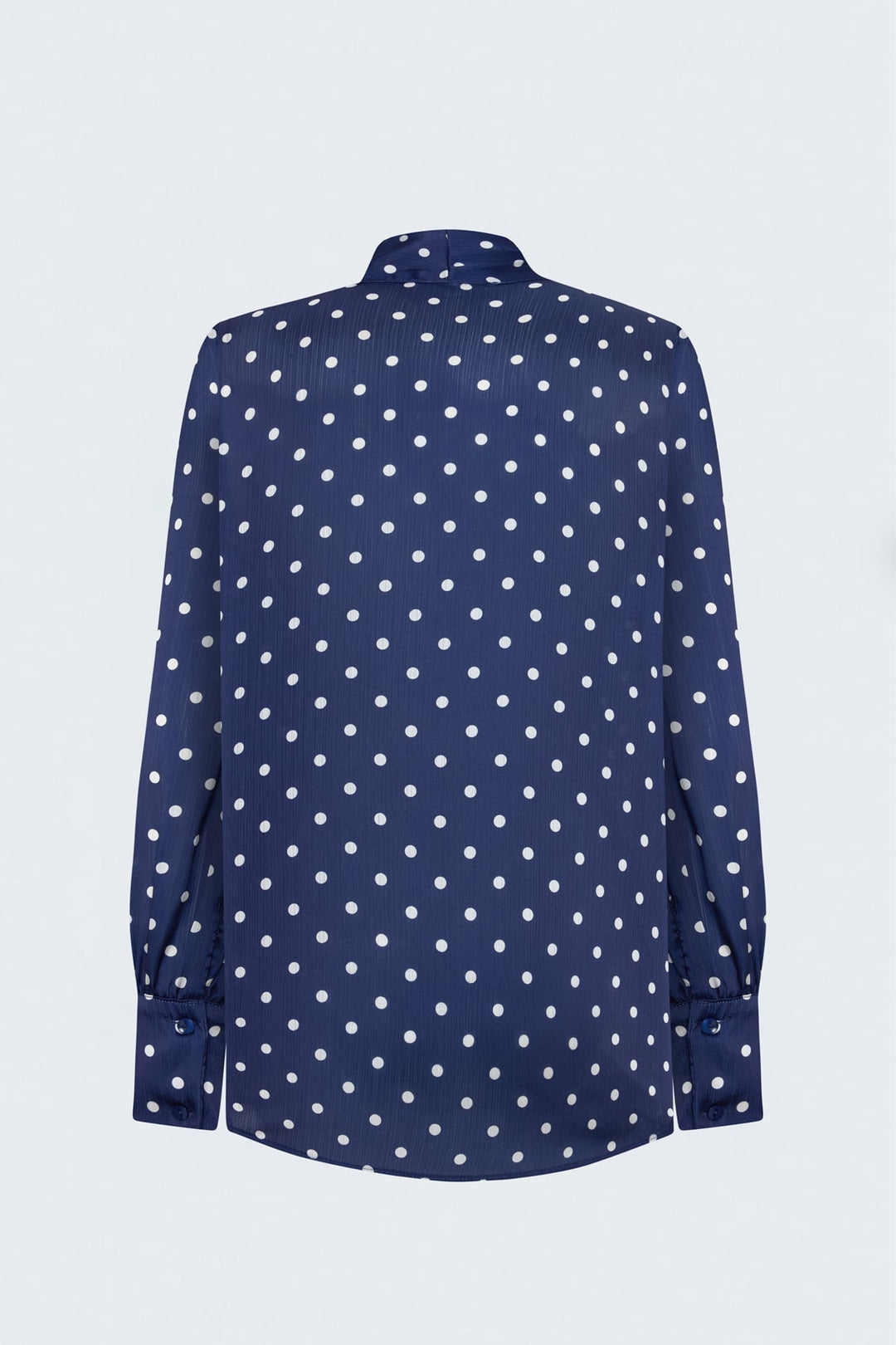 Sateen Chemise à Motif à Pois avec Foulard - Bleu marine