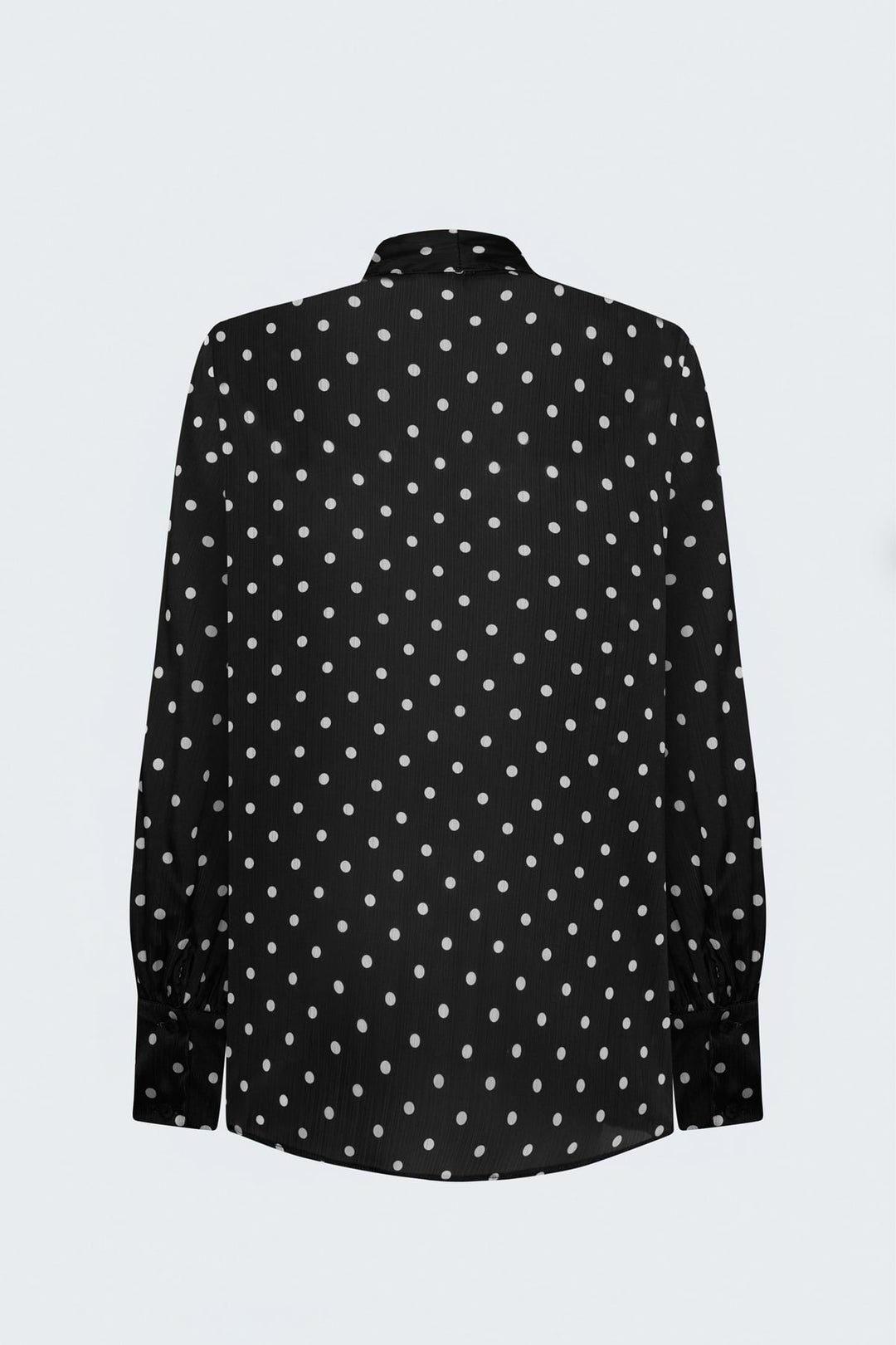 Sateen Chemise à Motif à Pois avec Foulard - Noir