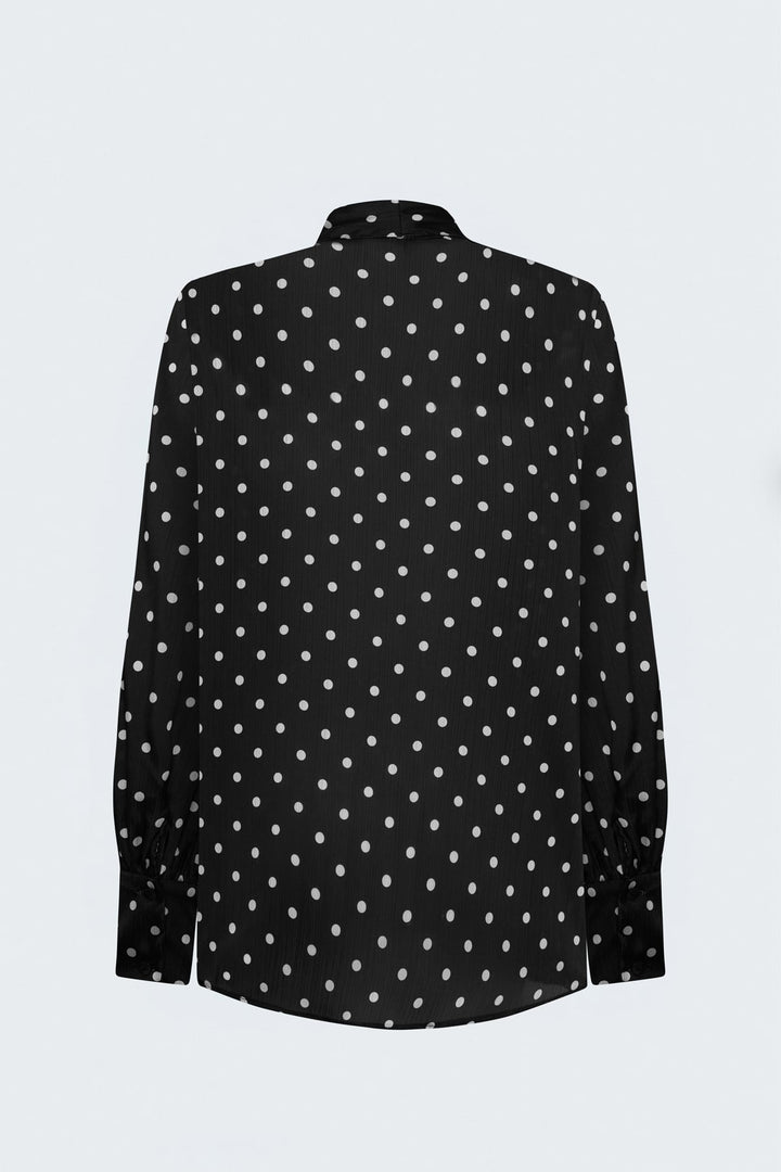 Sateen Chemise à Motif à Pois avec Foulard - Noir