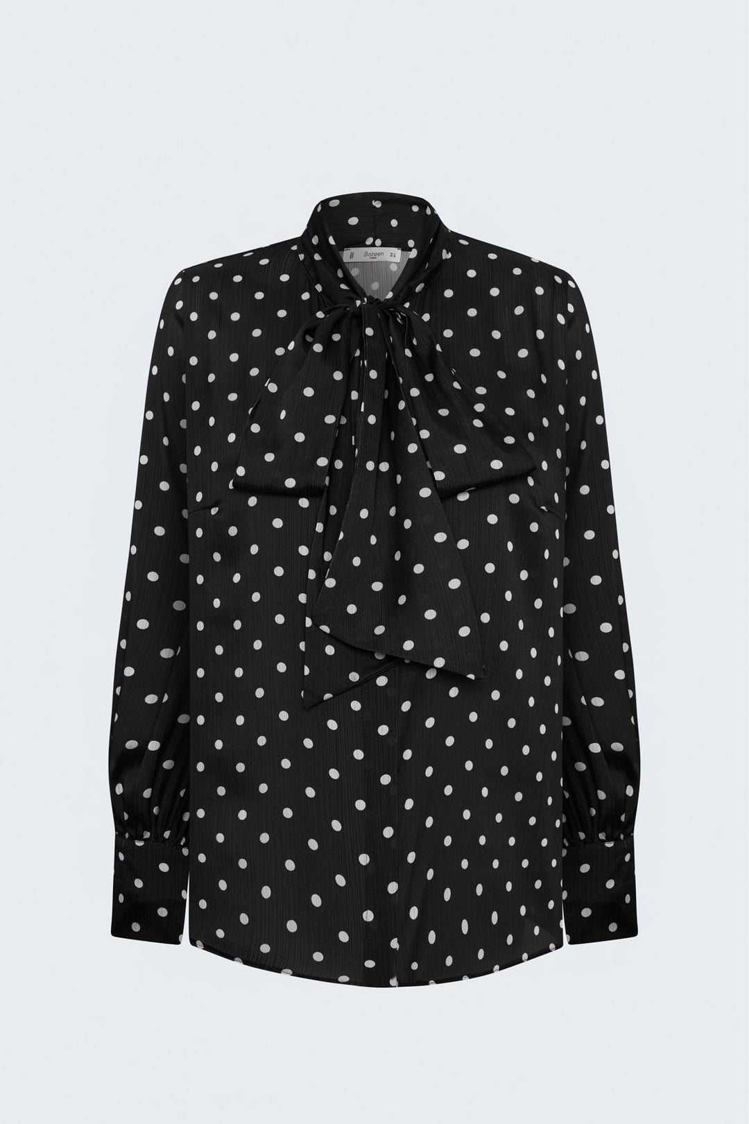 Sateen Chemise à Motif à Pois avec Foulard - Noir