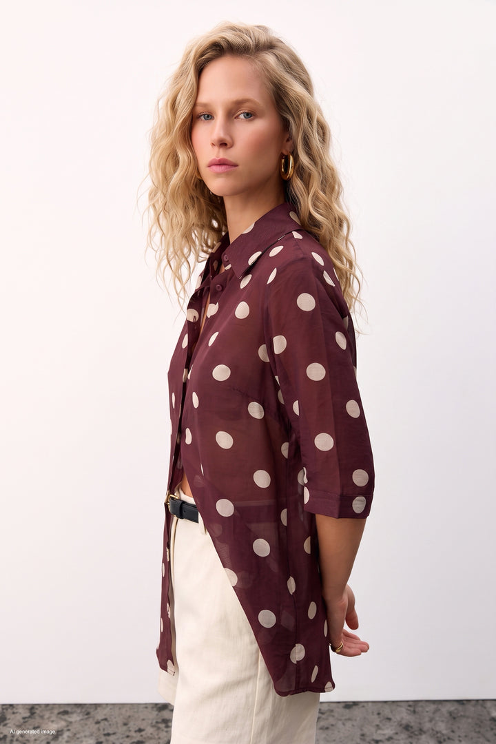 Sateen Chemisier à motifs pois - Bordeaux
