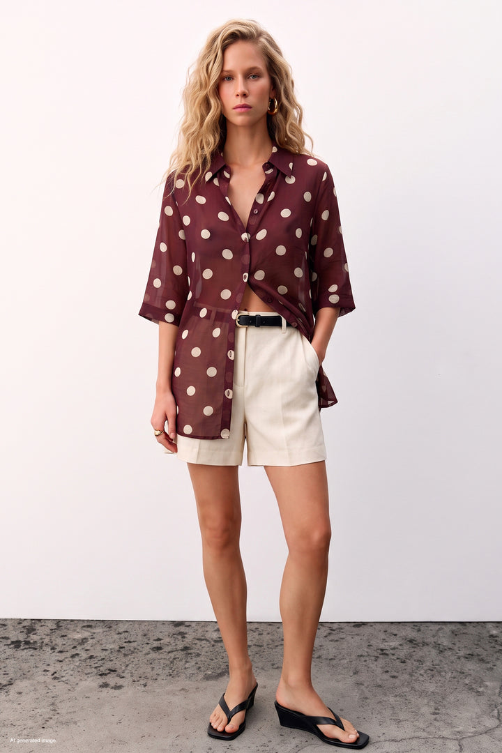 Sateen Chemisier à motifs pois - Bordeaux